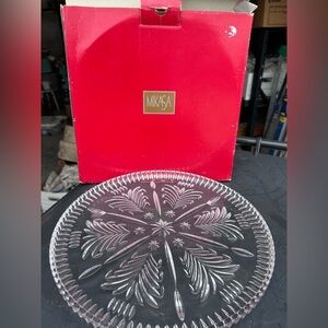 Mikasa Vintage Christmas Tree Pattern Glass Crystal Round Cake Plate